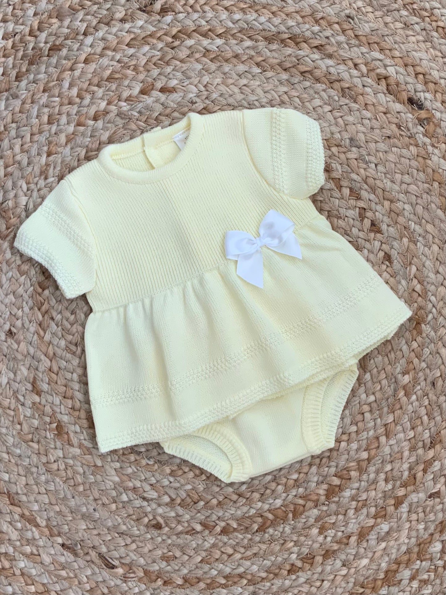 EMILIA baby girls knitted tunic dress matching jam pants pink or lemon