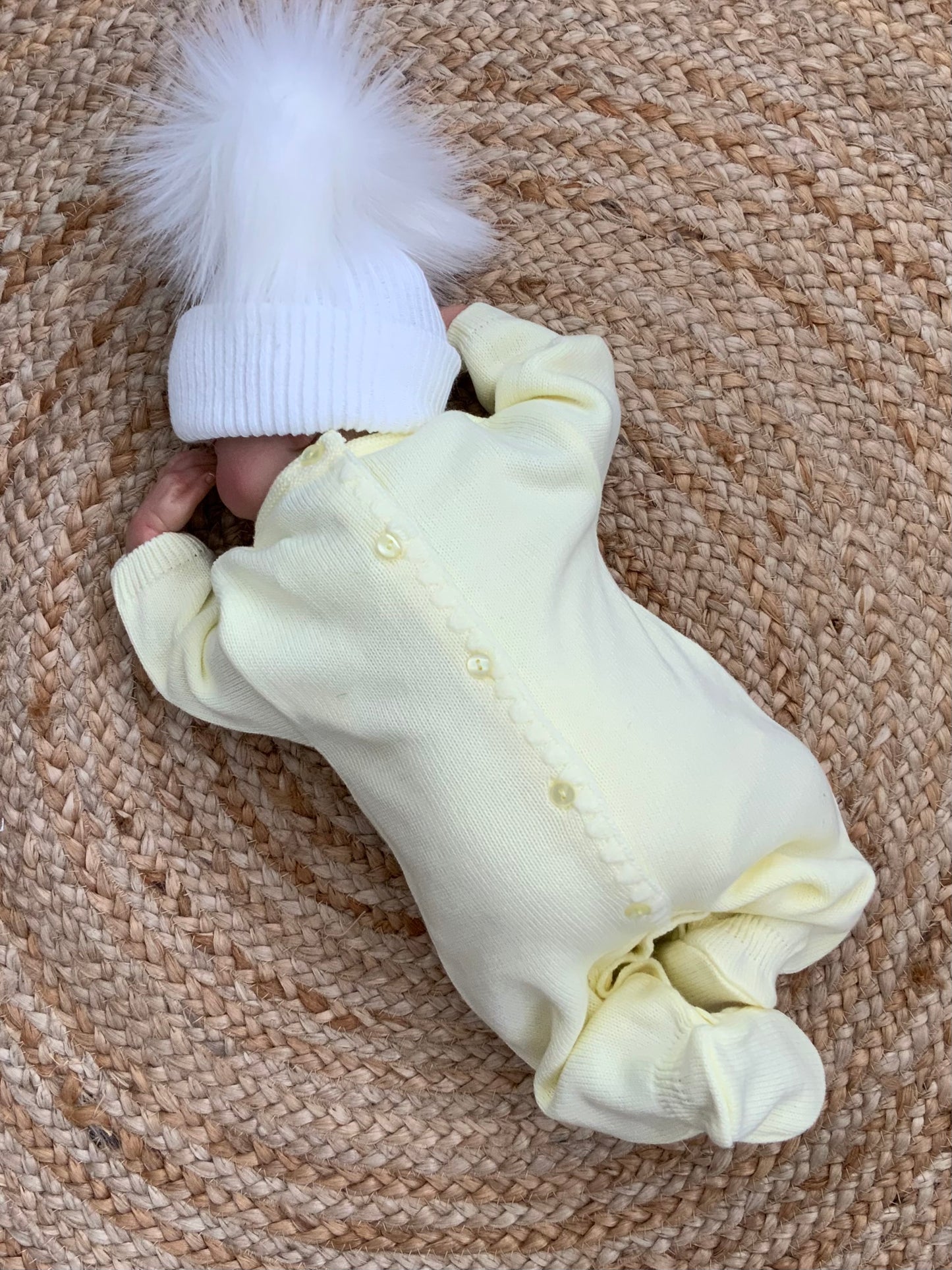 BUNNY Babies unisex lemon knitted all in one romper bunny motif