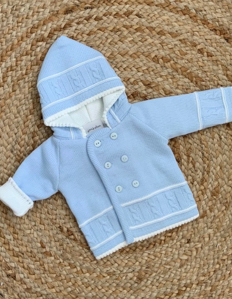 BLAKLEY baby boys knitted pram coatigan coat cardigan blue white