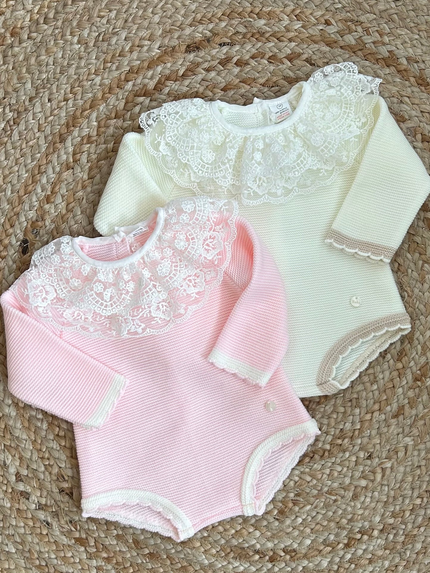 LACIE all in one knitted romper lavce collar pink or cream