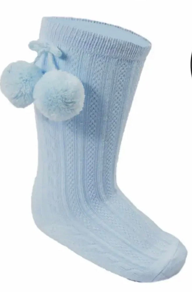 BOBBY baby boys girls knee high pom pom socks baby blue