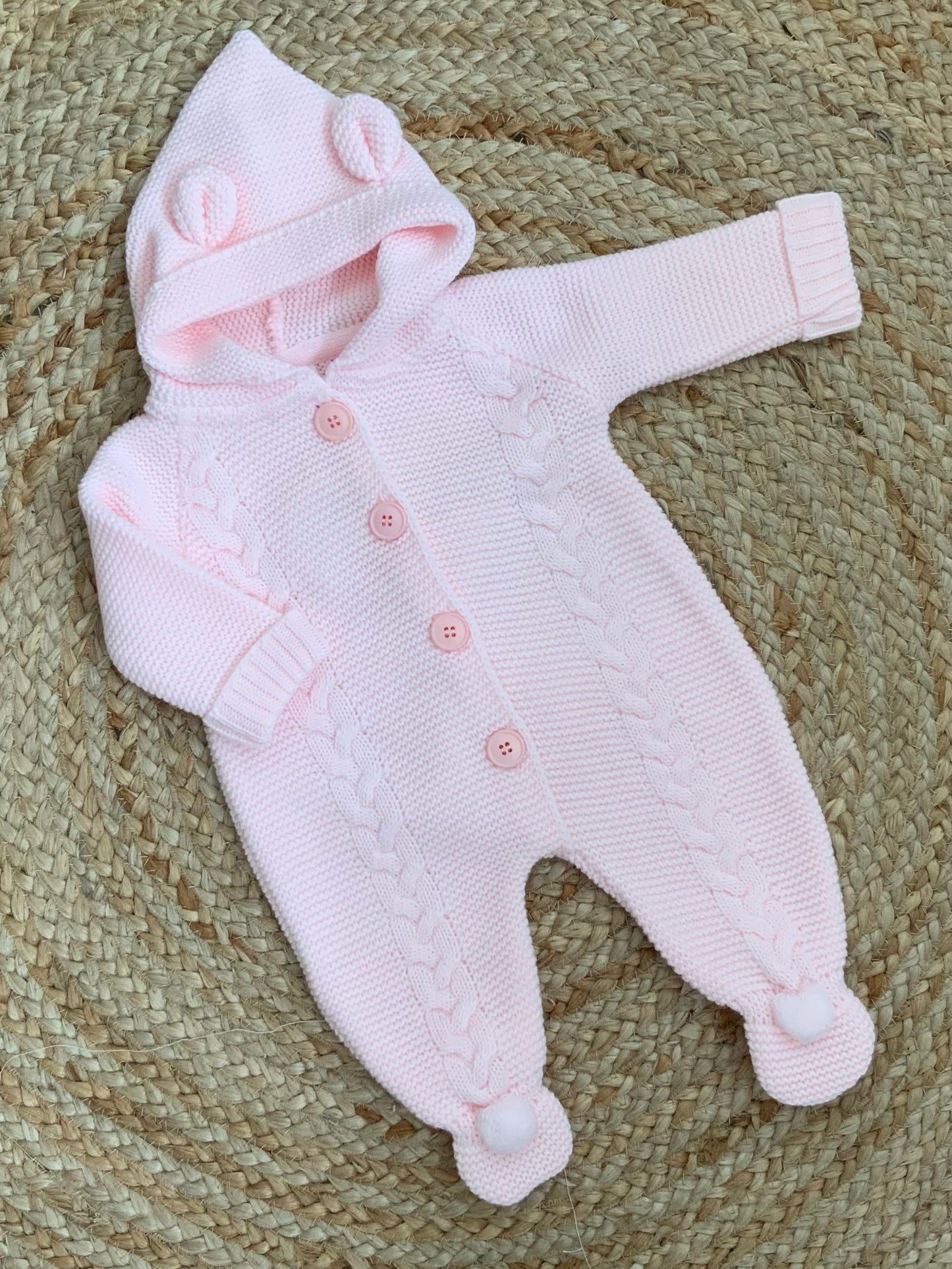 BARLEY baby girls knitted all in one pramsuit pink