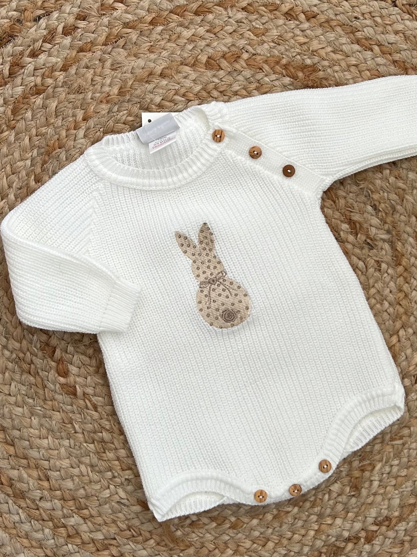 Bunny embroided ribbed romper