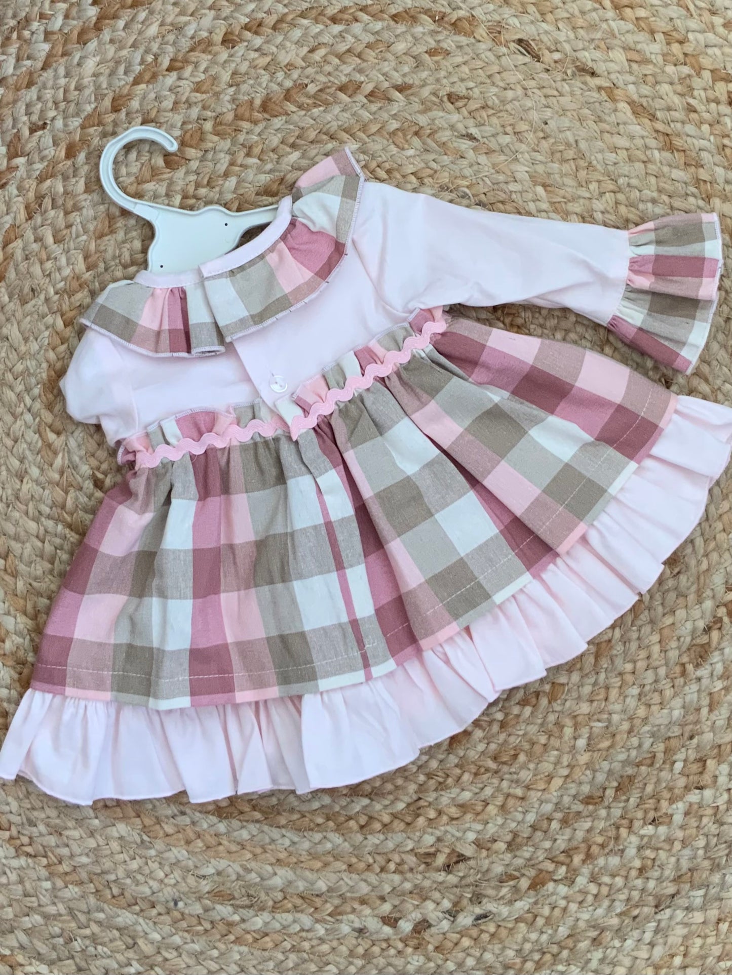 Baby girls pastel pink checked ruffle dress