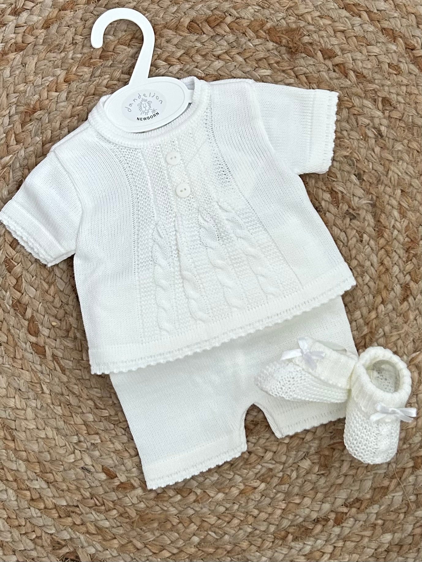 BAILEY babies white cable knitted top jam pants bootees