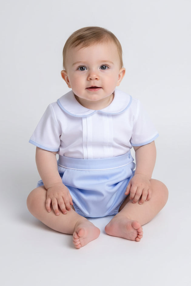 FARROW boys set baby blue jam pants white shirt
