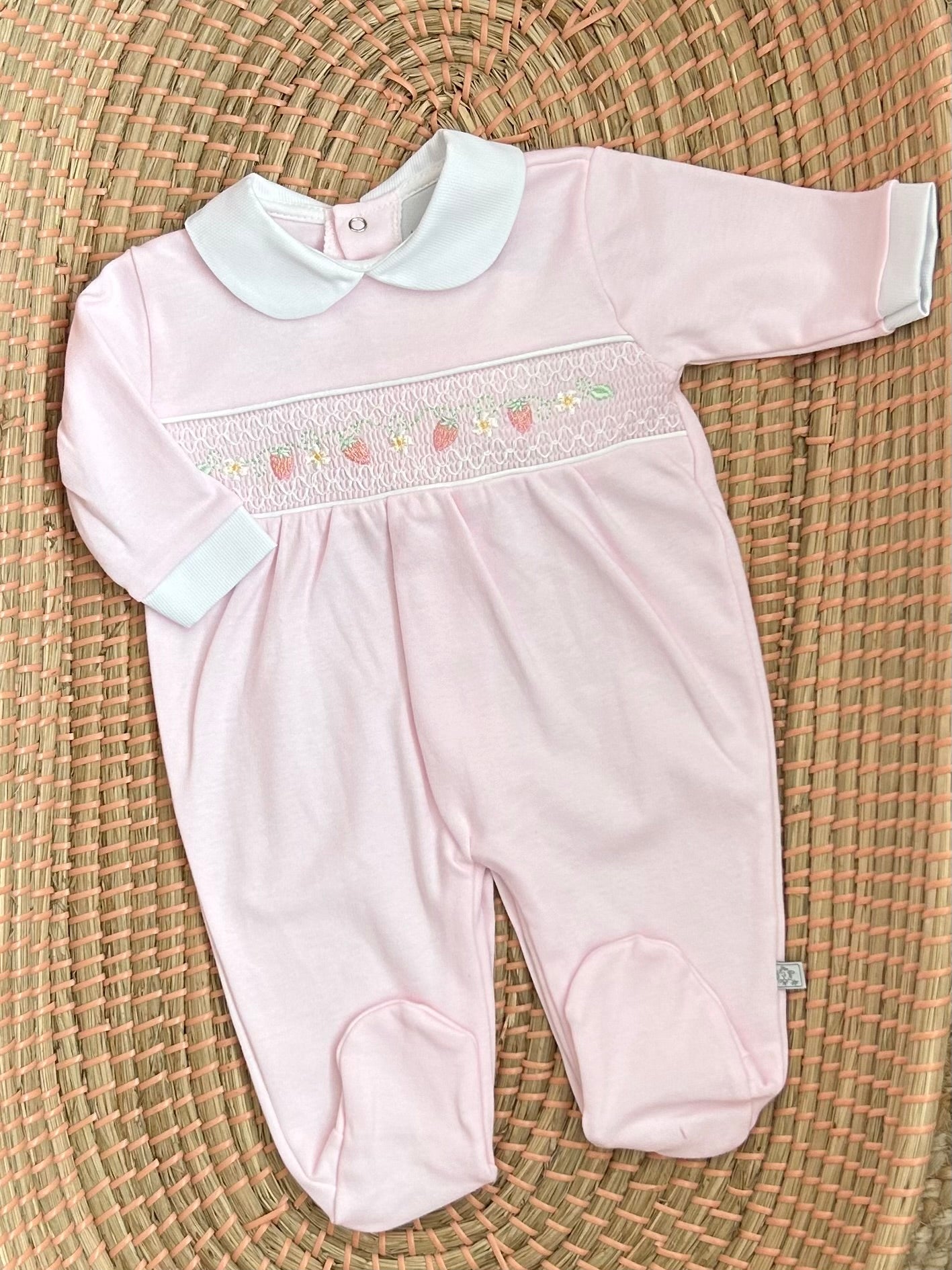 Baby girls strawberry smocked cotton romper