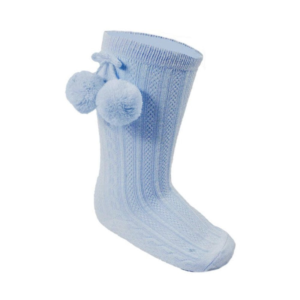 BOBBY baby boys girls knee high pom pom socks baby blue