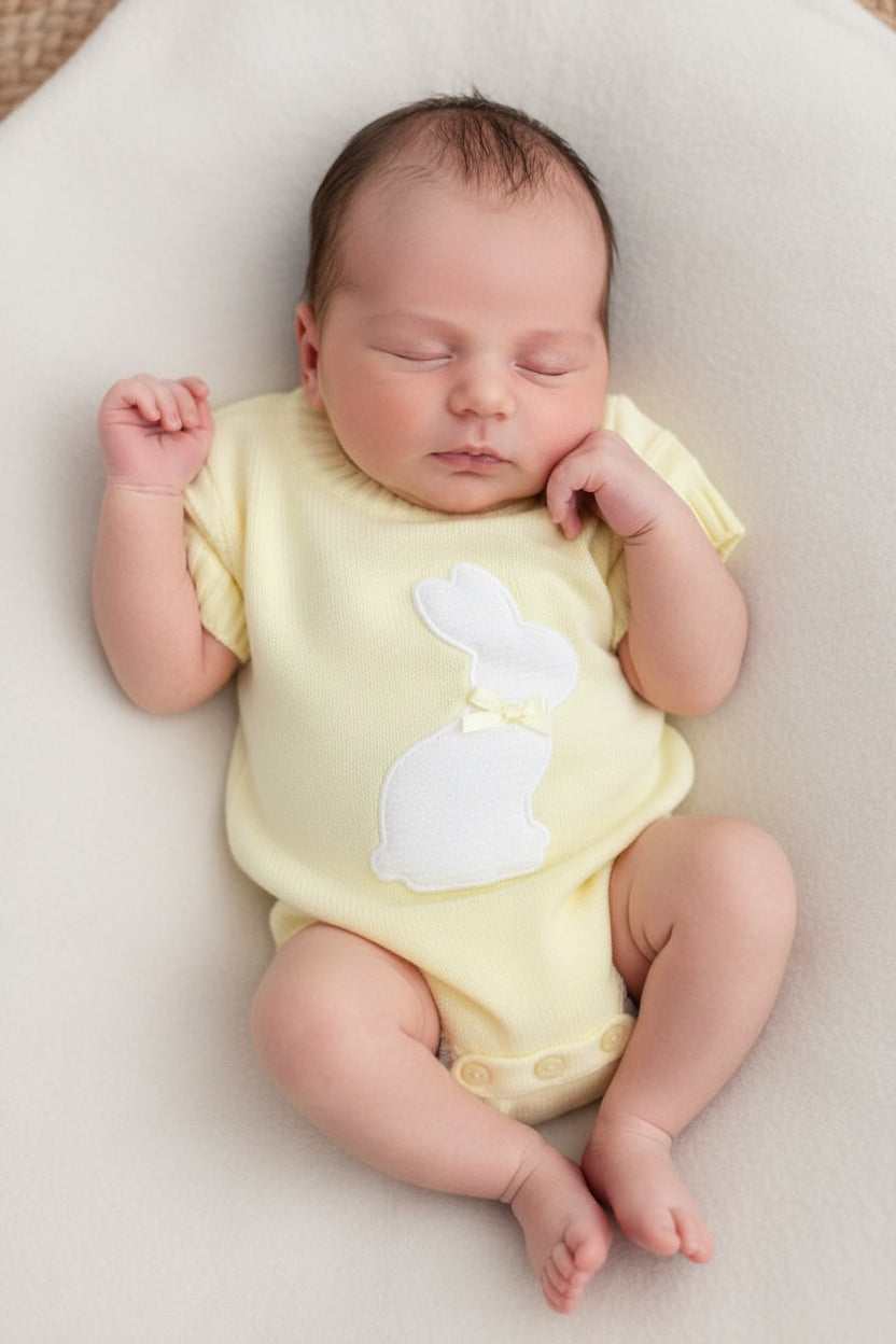 DANDY baby boys girls knitted cropped romper bunny rabbit motif lemon