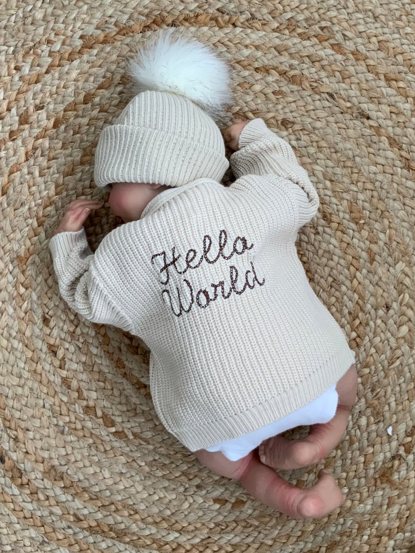 Hello world babies v-neck embroided cardigan white beige pink blue boys girls unisex gift