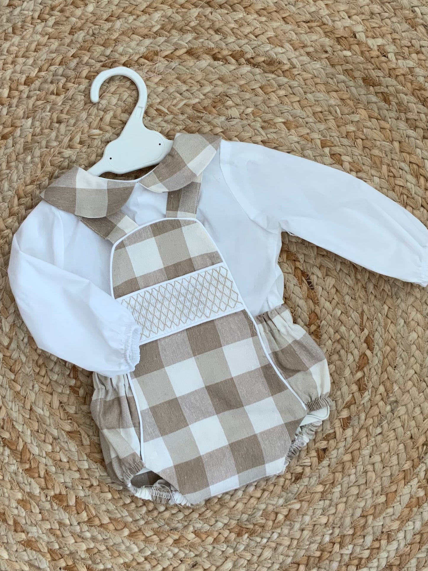 baby boys girls smocked all in one shorts romper matching cotton top boys girls