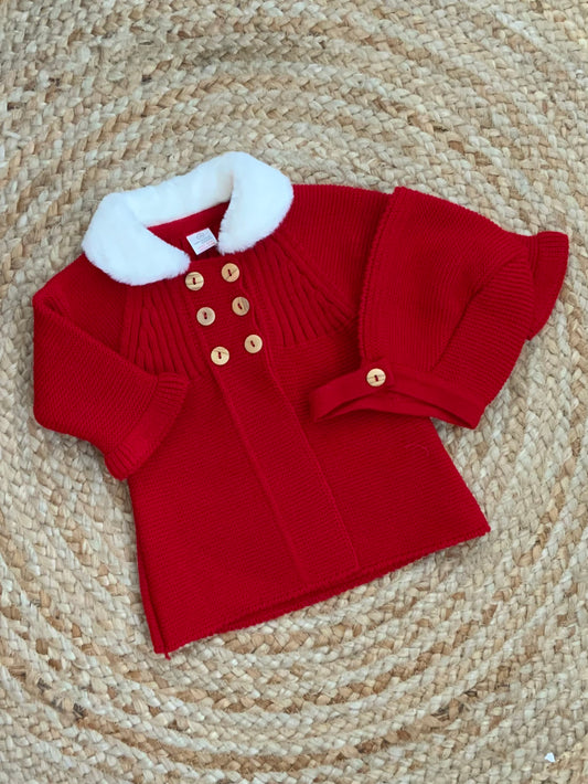 OTIS baby boys girls knitted coat cardigan in red with bonnet hat