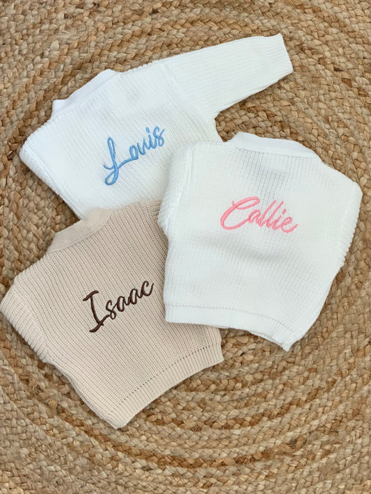 PERSONALISED babies v neck ribbed cardigan gender reveal baby announcment