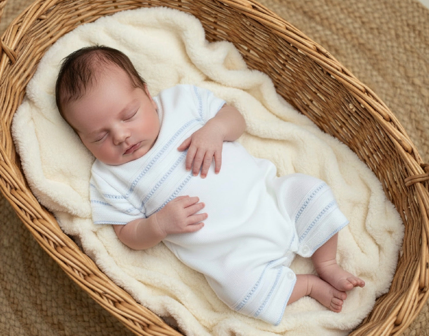 ROCCO babies knitted all in one romper blue pointelle knit