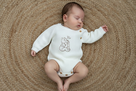 Pooh bear ribbed emboided embroided romper