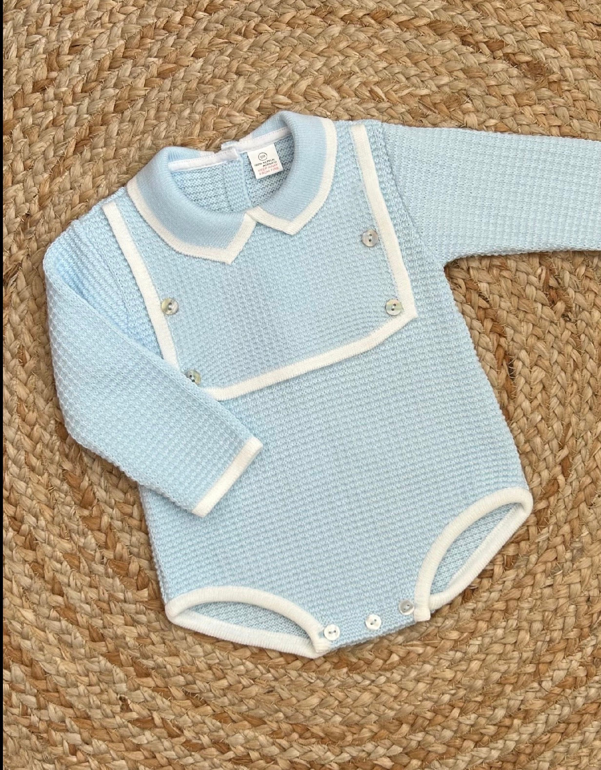 WAFFLES baby boys knitted mock bib all in one romper