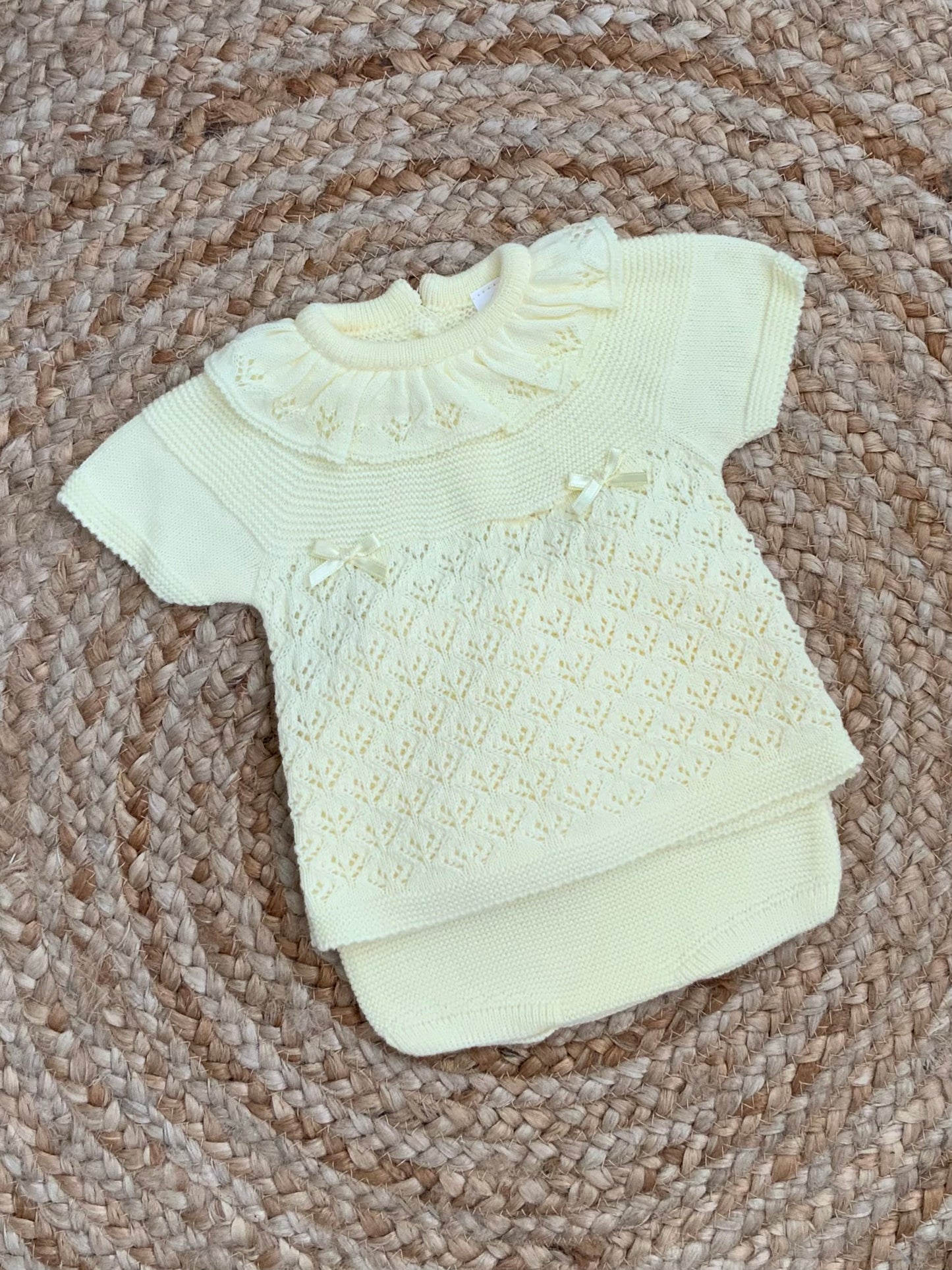 CLEMENTINE baby girls pelerine knitted set top and jam pnats lemown