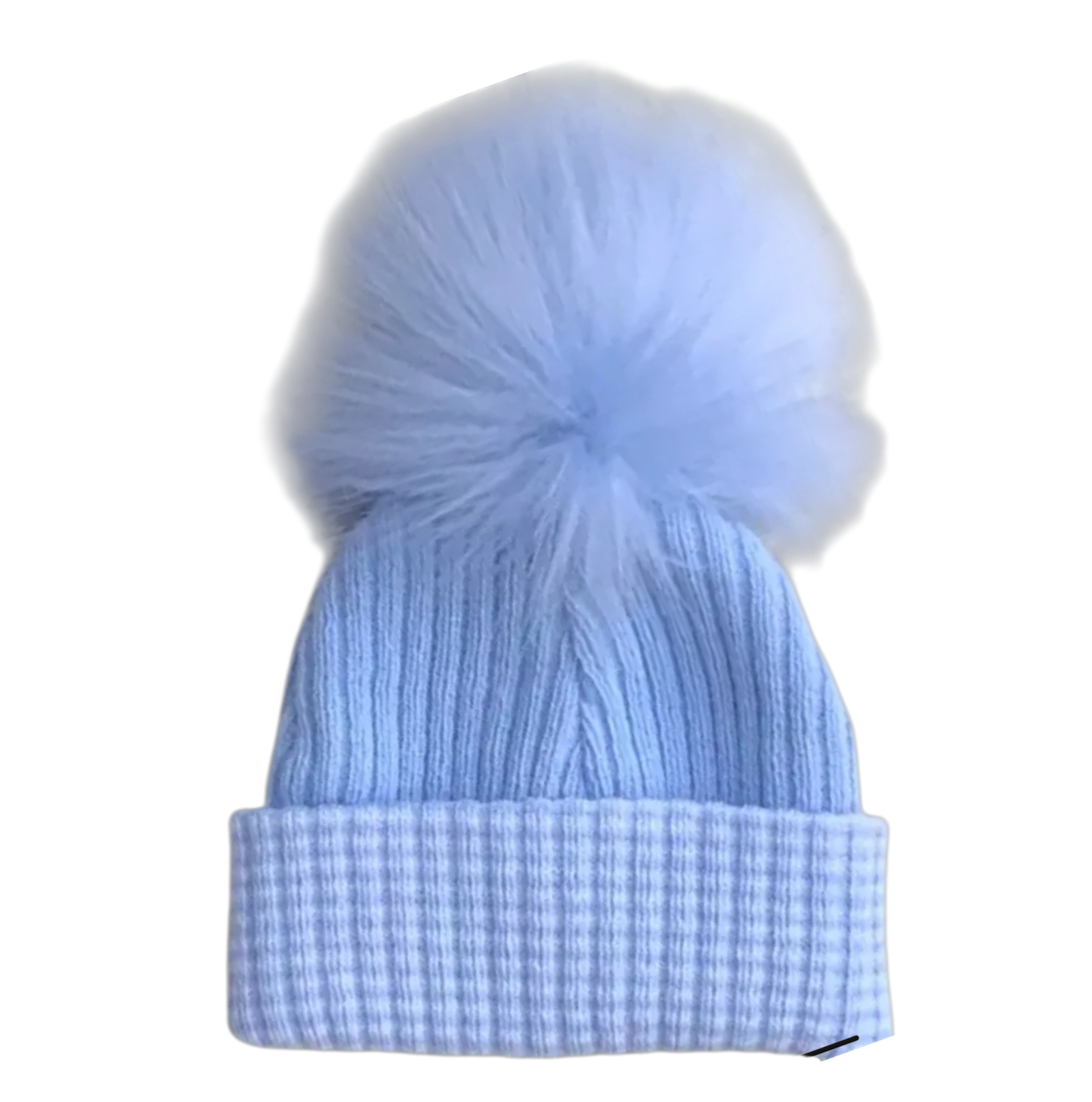 SAMBA babies blue faux fur pom hat