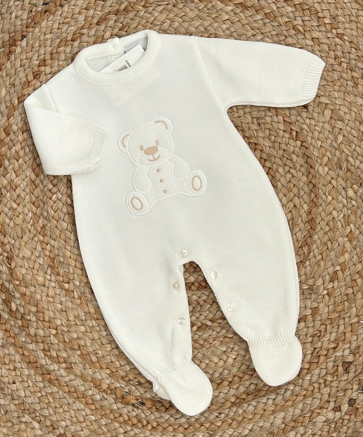 TED babies unisex white beige knitted all one romper teddy bear motif