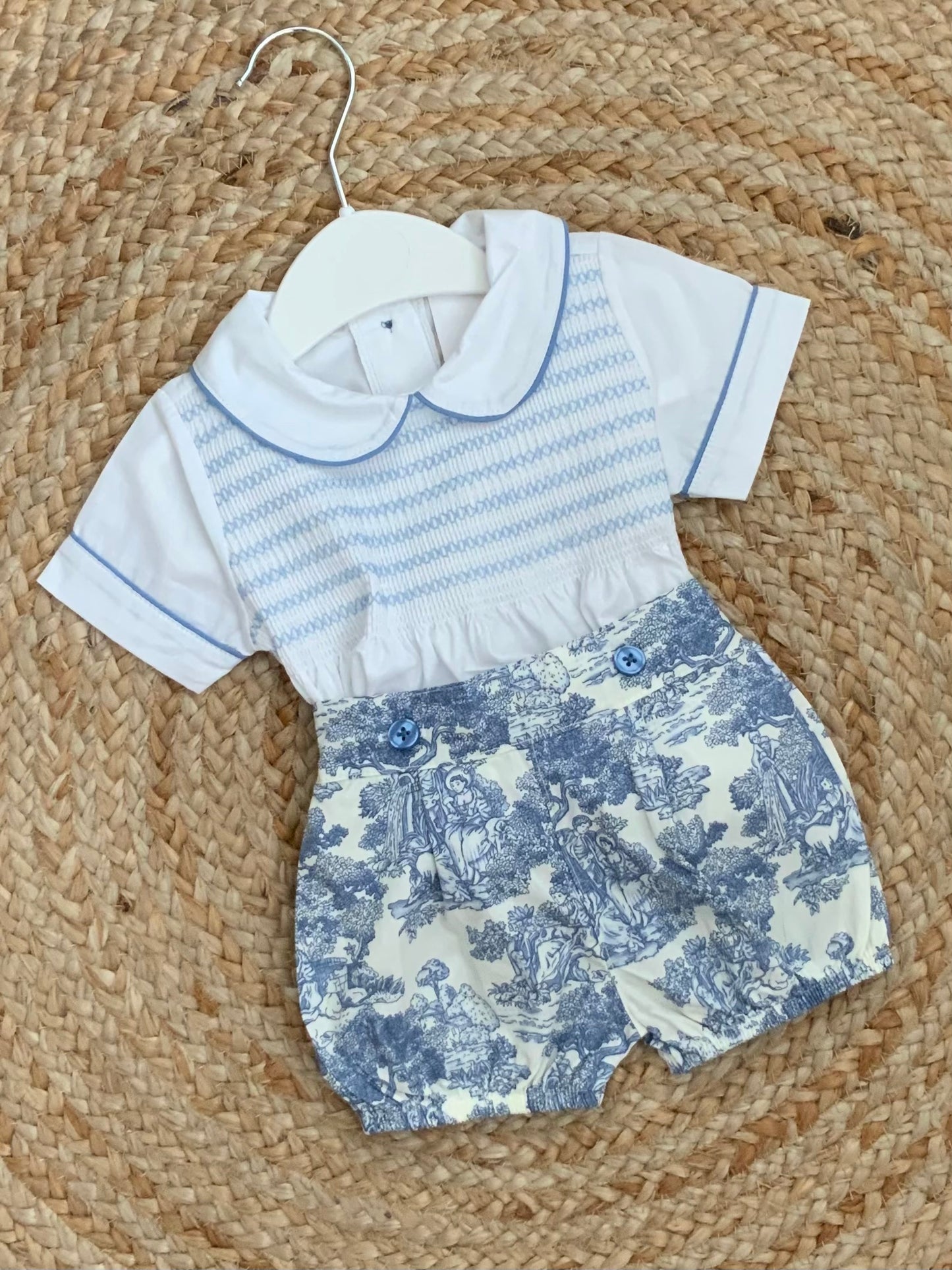 ANICKA baby boys girls french toille design jam pants short smocked shirt blouse