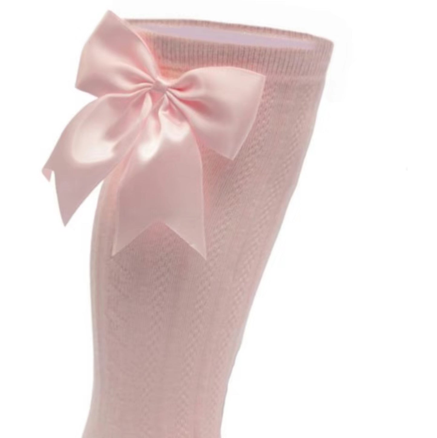 DORI baby girls knee high satin bow socks pink white cream lemon beige