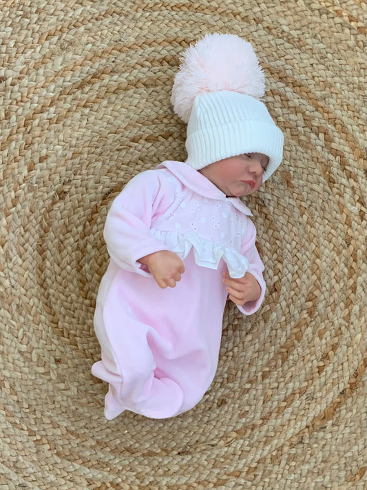 IVY baby girls broderie anglais velour all in one romper