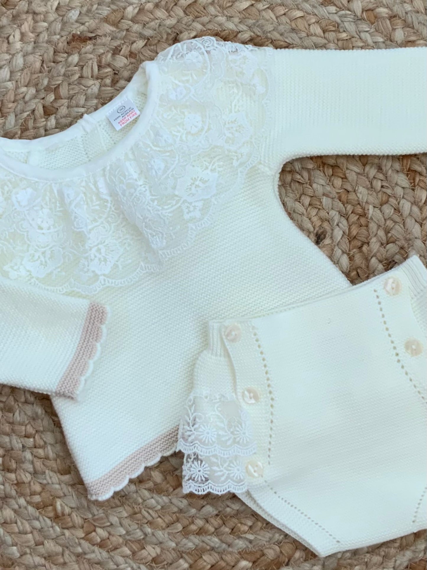 LACIE cream beige knitted jam pants set lace detailing