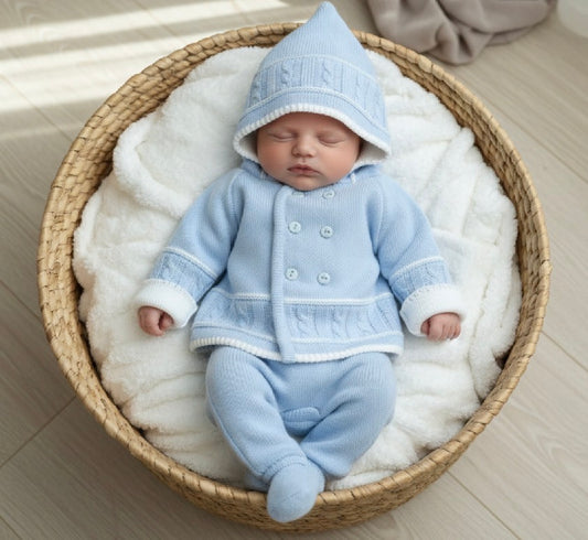 BLAKLEY baby boys knitted pram coatigan coat cardigan blue white