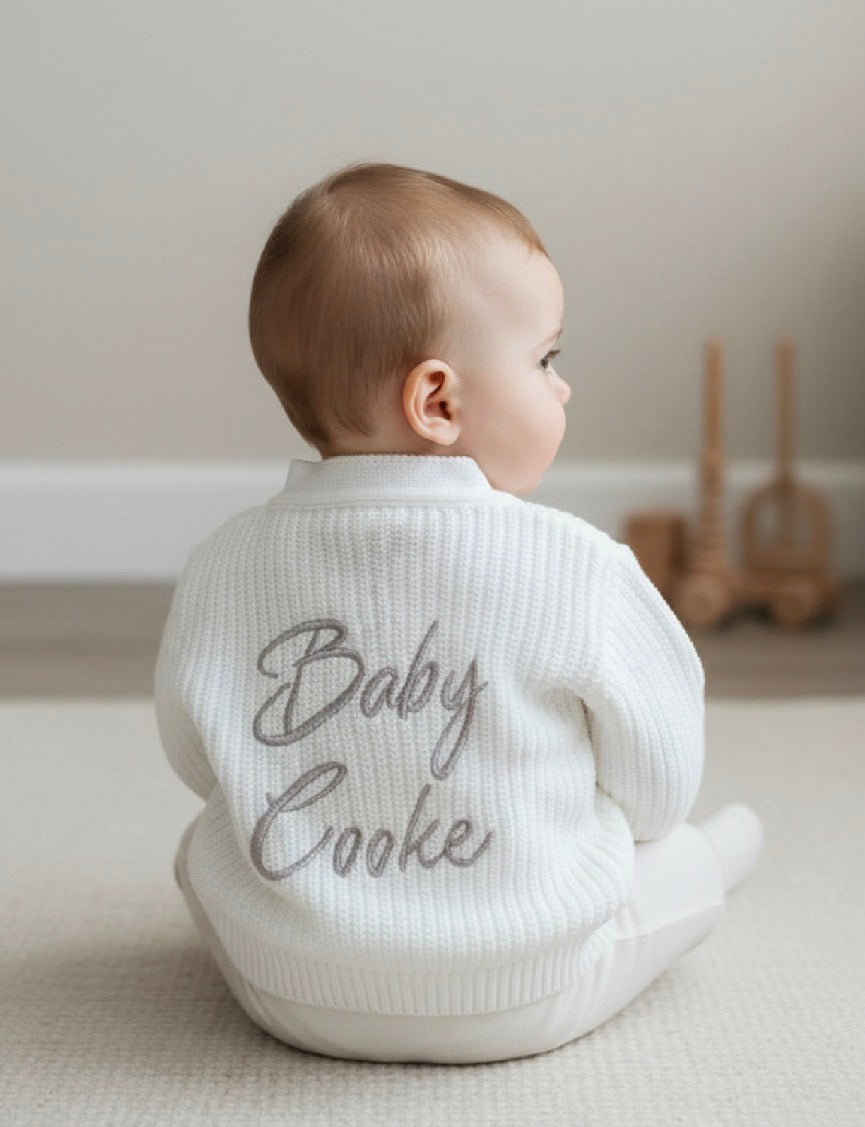 PERSONALISED babies v neck ribbed cardigan gender reveal baby announcment
