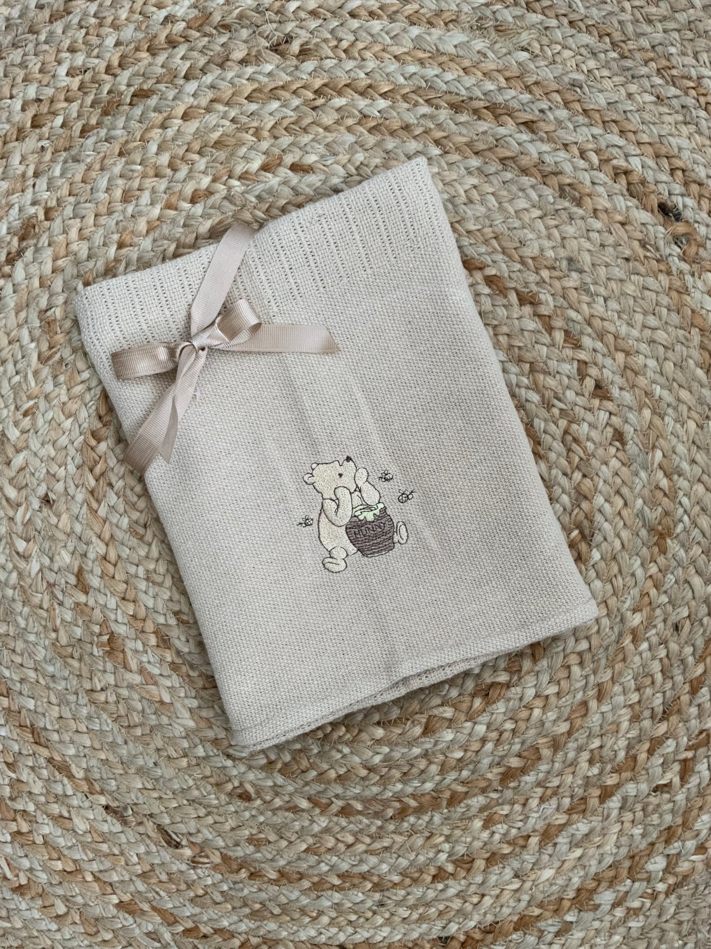 POOdle BEAR babies cellular prams moses blanket embroided with bear personalised