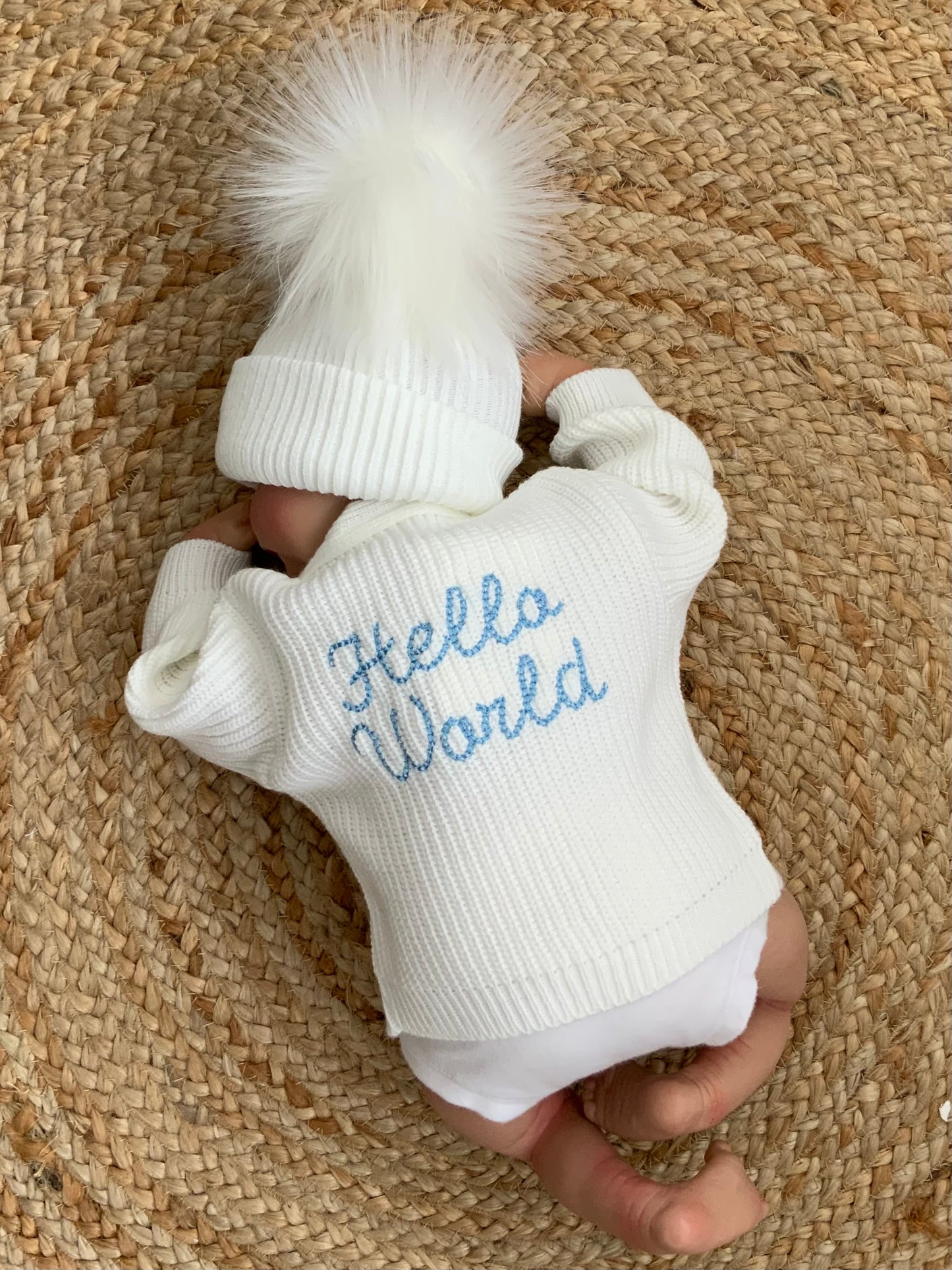 Hello world babies v-neck embroided cardigan white beige pink blue boys girls unisex gift