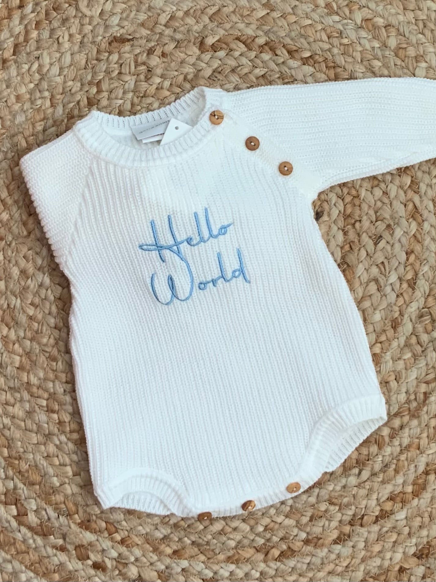 HELLO WORLD babies ribbed all in one knitted romper boys girls