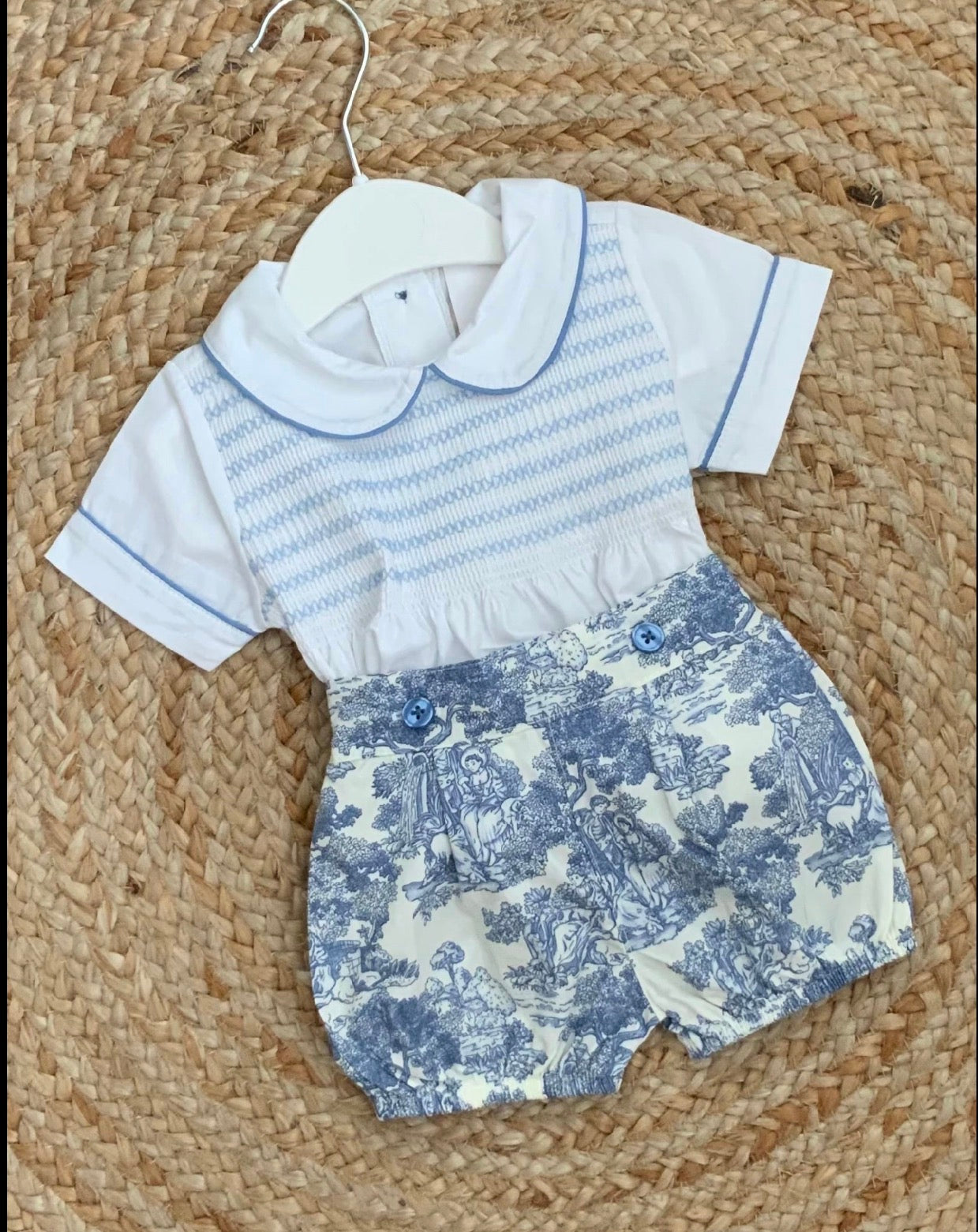 ANICKA baby boys girls french toille design jam pants short smocked shirt blouse
