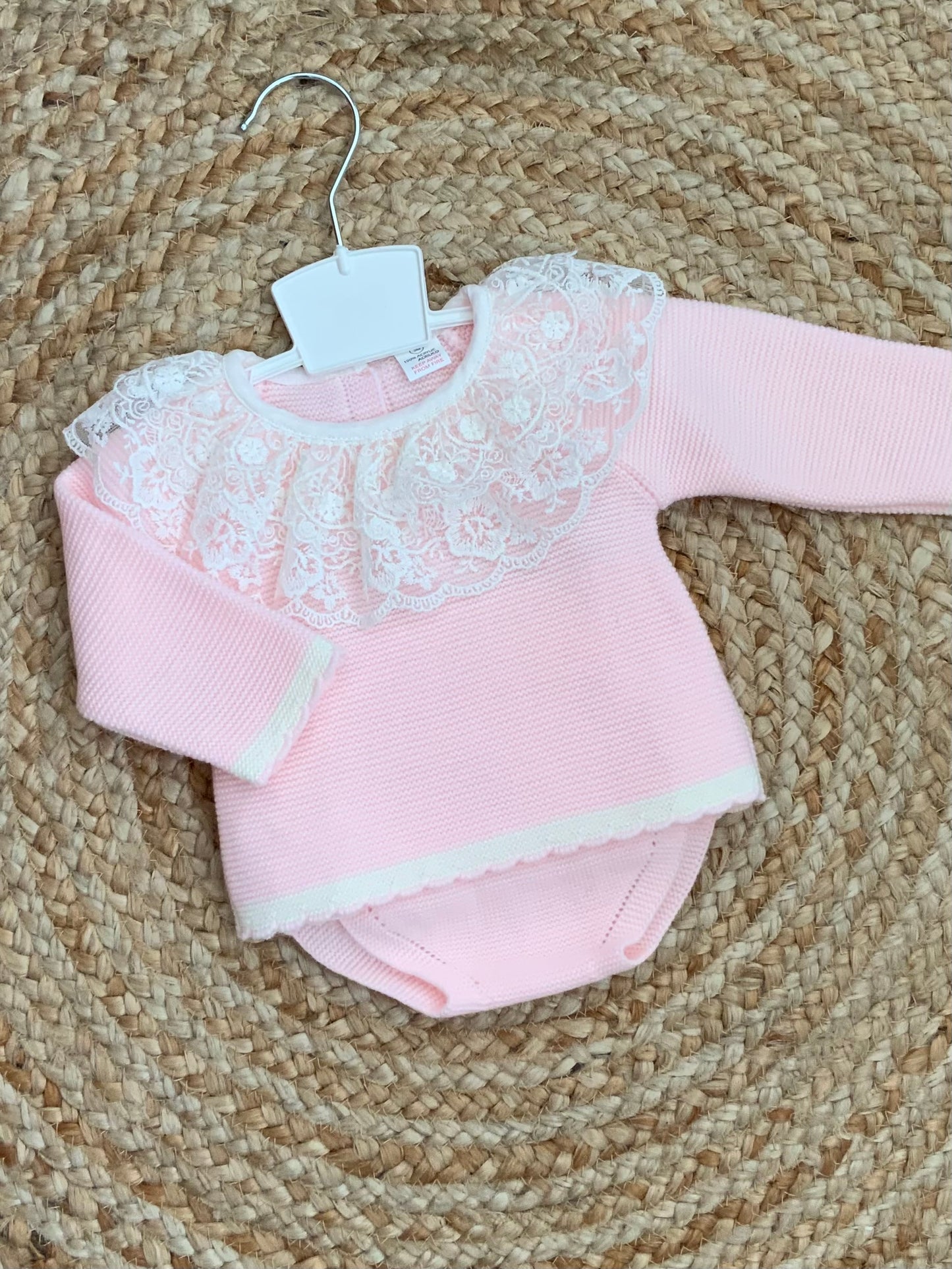 LACIE baby girls knitted 2 piece set knitted jumper jam pants lace trim