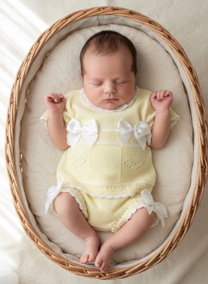 PRISCILLA baby girls knitted top jam pants lemon