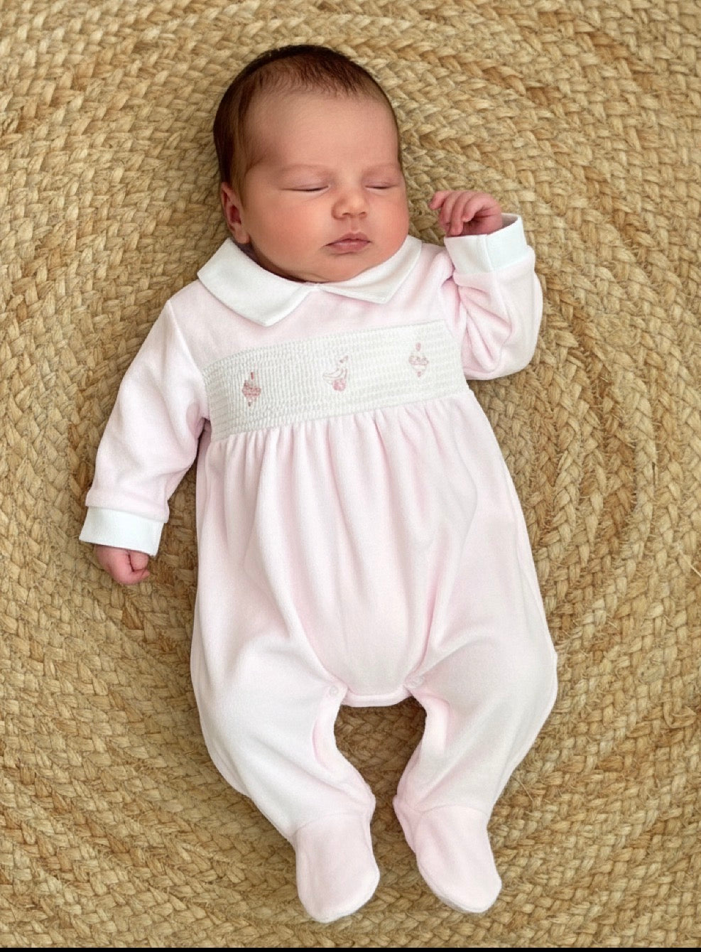TOY baby pink girls soft velour smocked toy romper