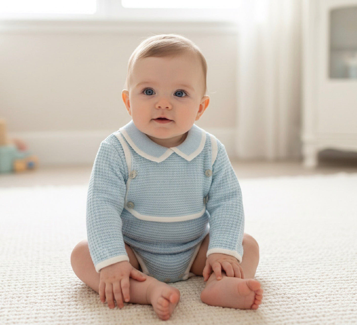 WAFFLES baby boys knitted mock bib all in one romper