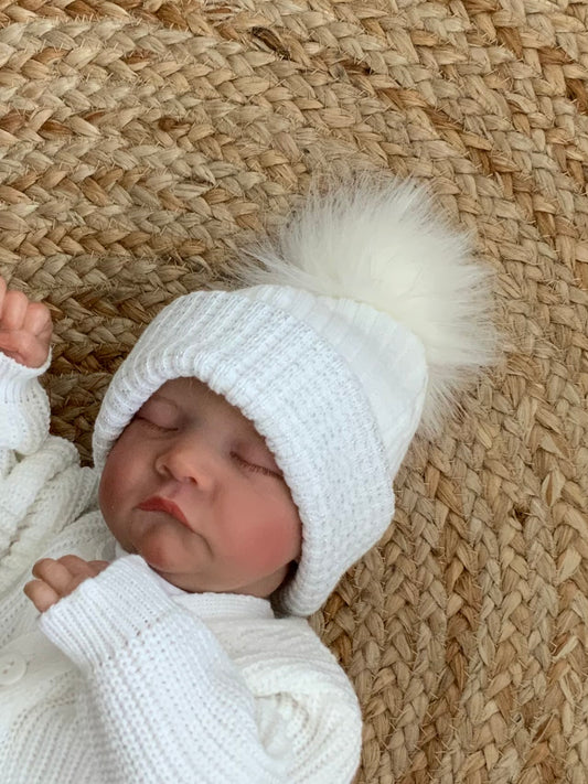 SAMBA white silver unisex boys girls faux fur knitted hat