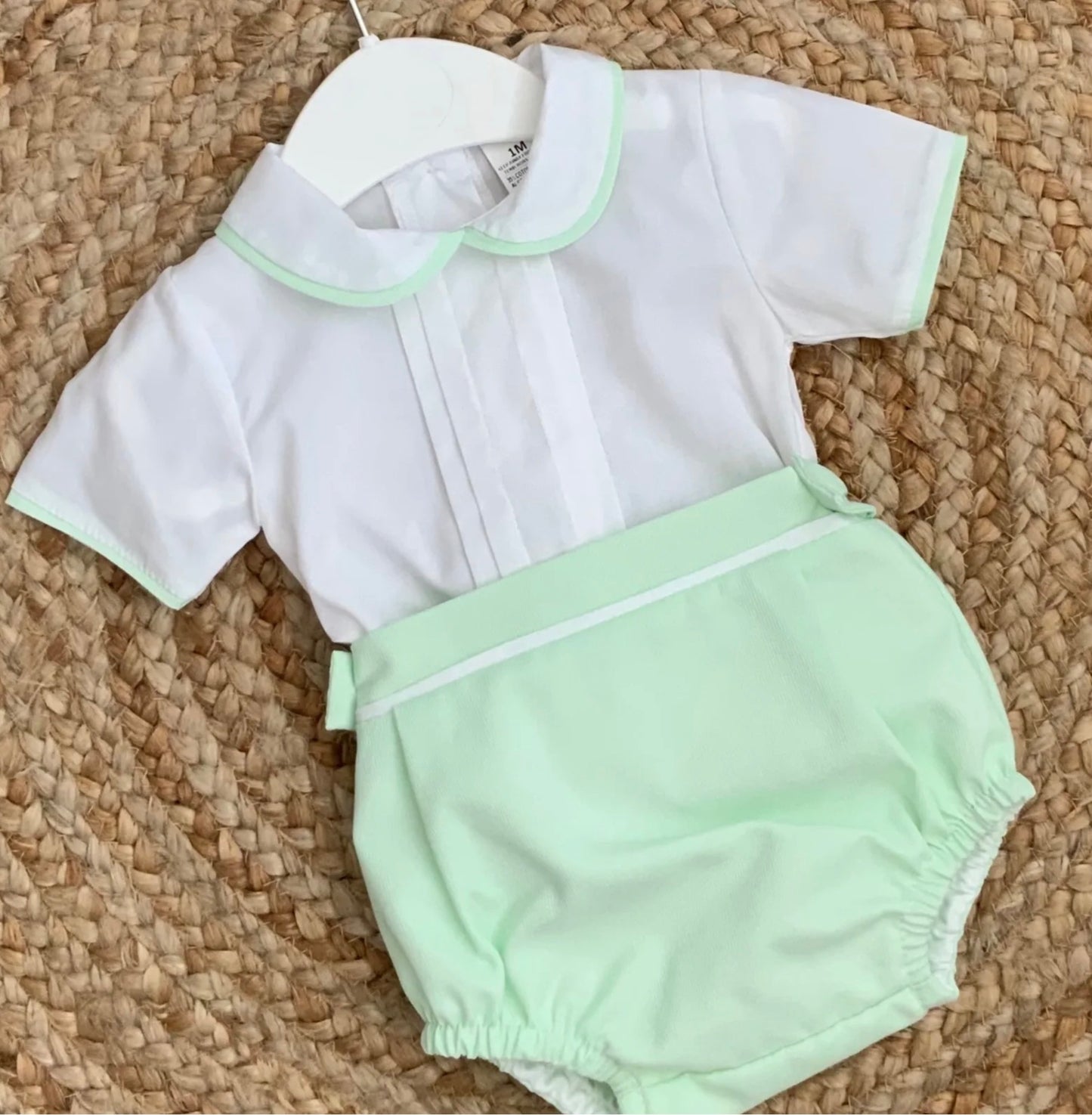 FARROW baby boys shirt and jam pants shorts outfit set mint green white