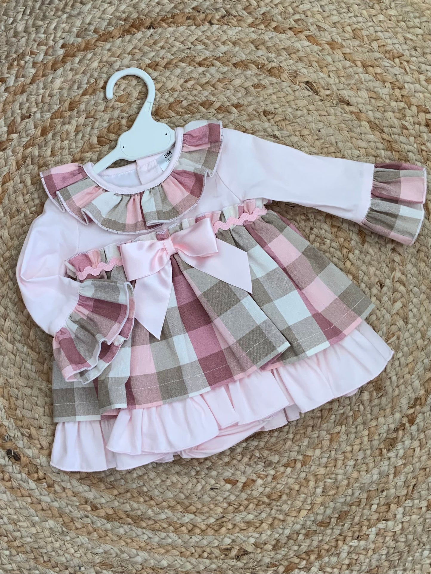 Baby girls pastel pink checked ruffle dress