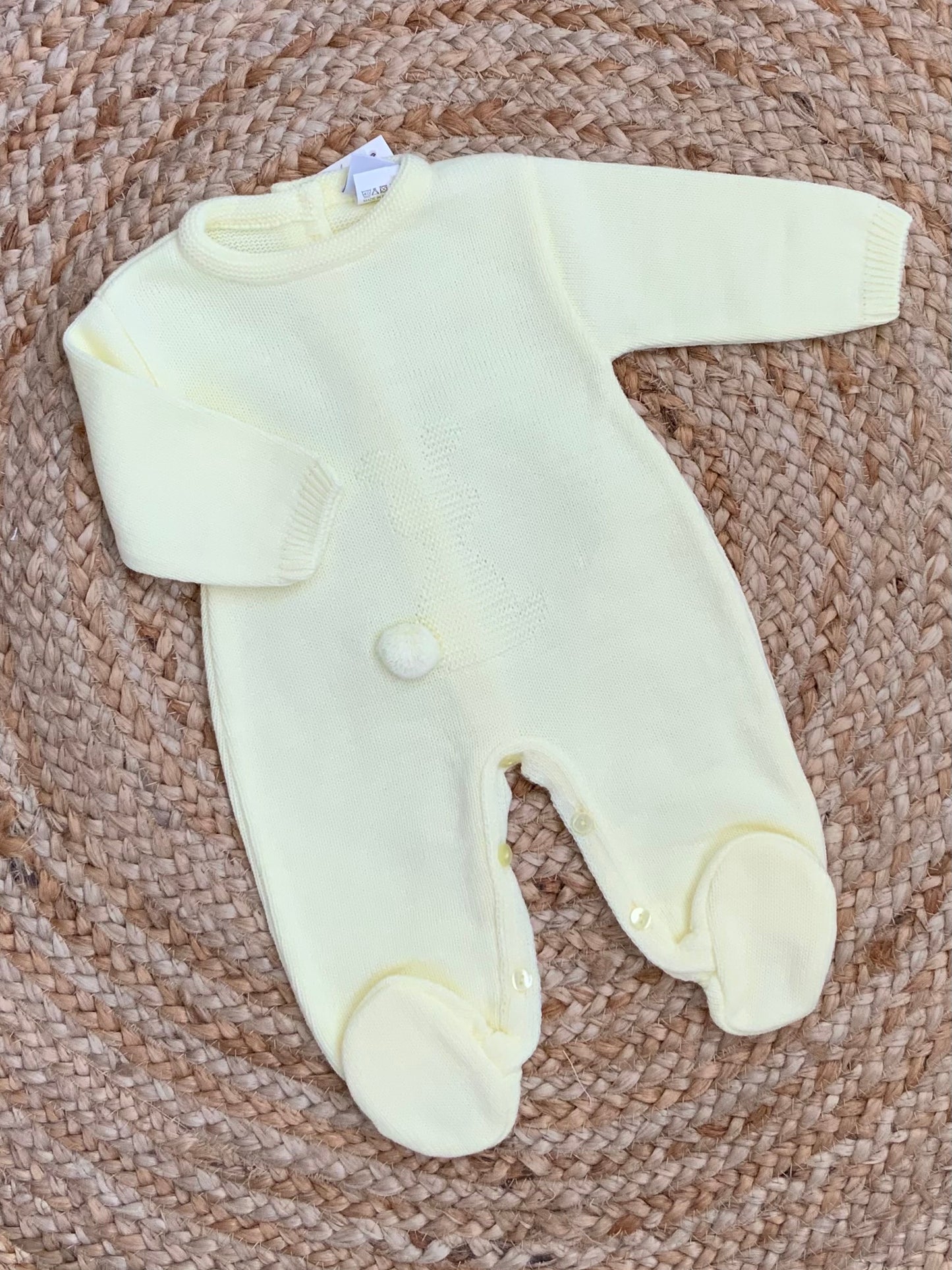 BUNNY Babies unisex lemon knitted all in one romper bunny motif