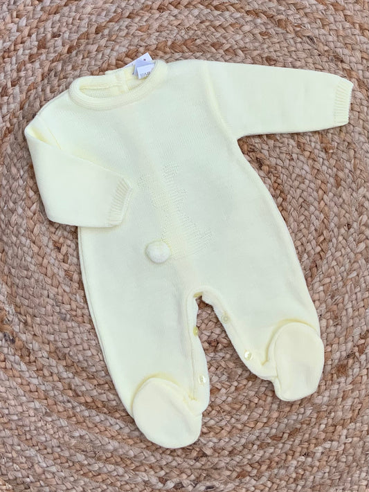 BUNNY Babies unisex lemon knitted all in one romper bunny motif