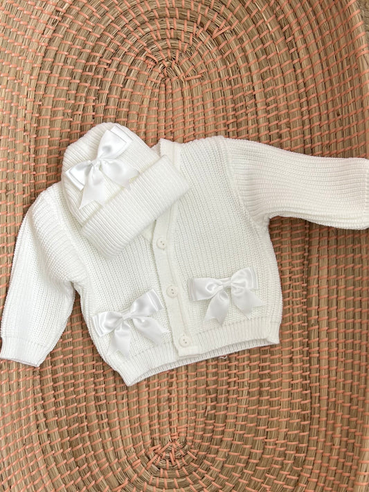 Bow sets cardigan and hat
