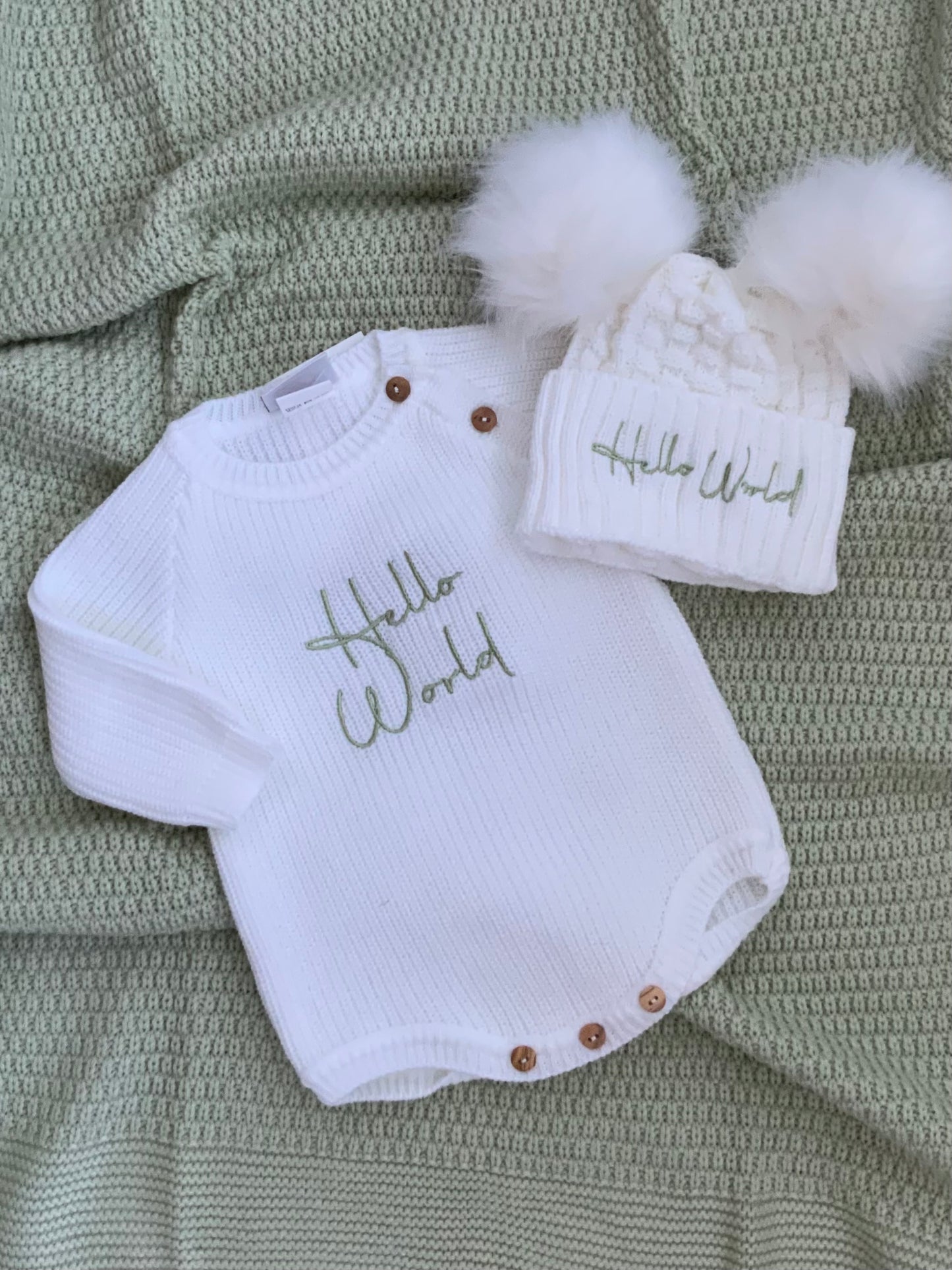 HELLO WORLD ribbed knitted hat and romper