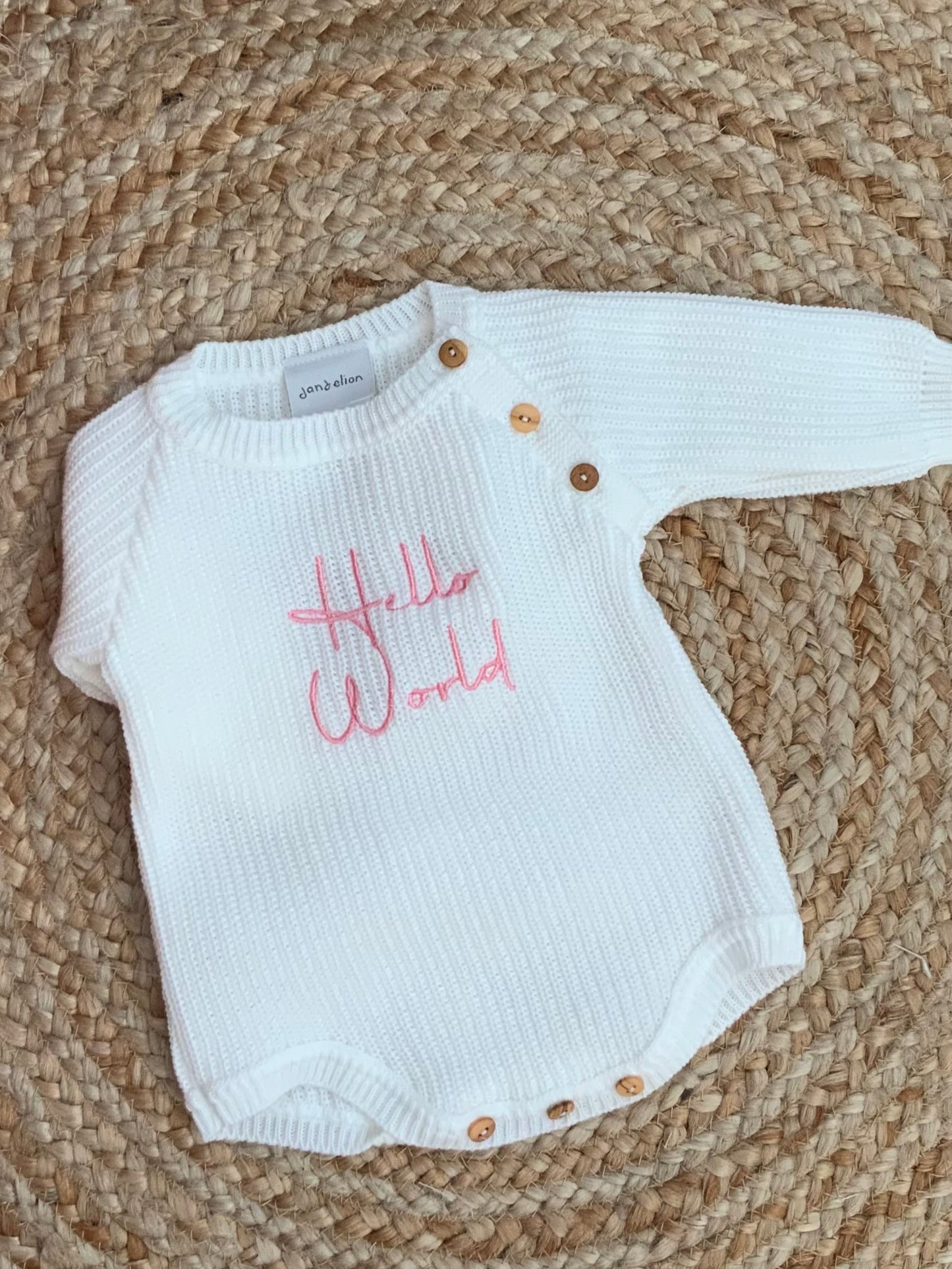 HELLO WORLD babies ribbed all in one knitted romper boys girls