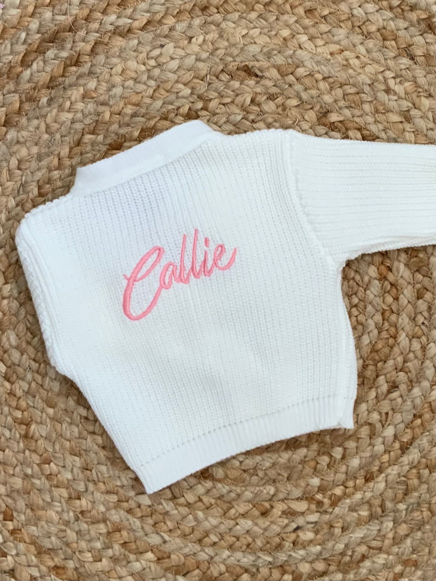 PERSONALISED babies v neck ribbed cardigan gender reveal baby announcment