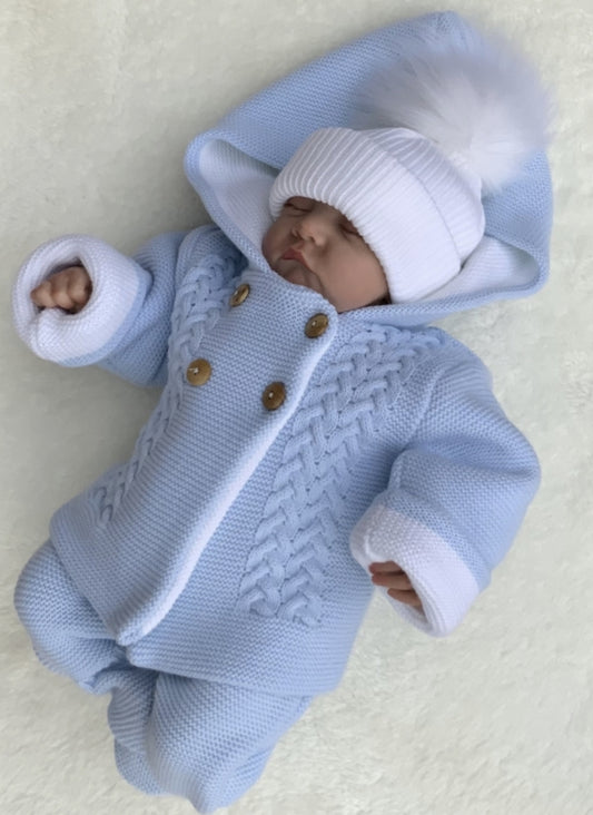 ROMIE baby boys double thickness knitted jacket trousers pramset