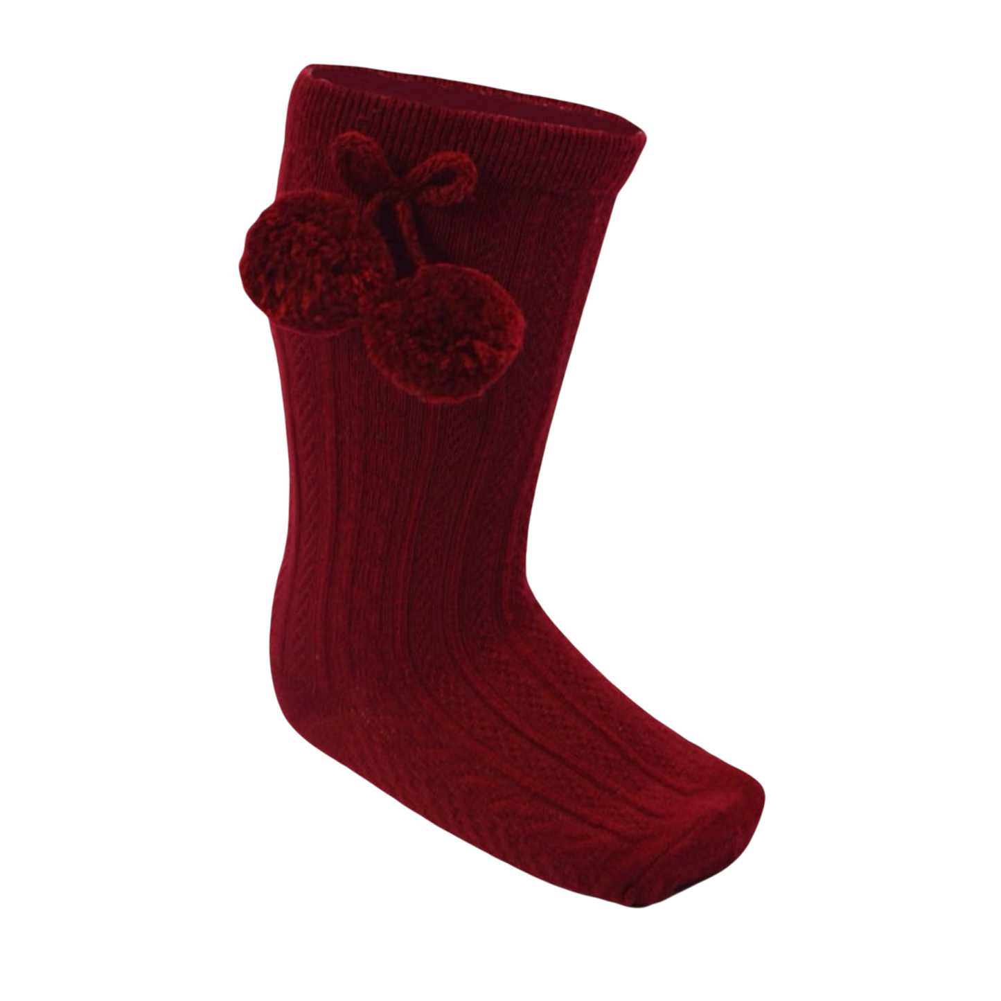 BOBBY burgundy unisex boys girls knee high pom pom socks