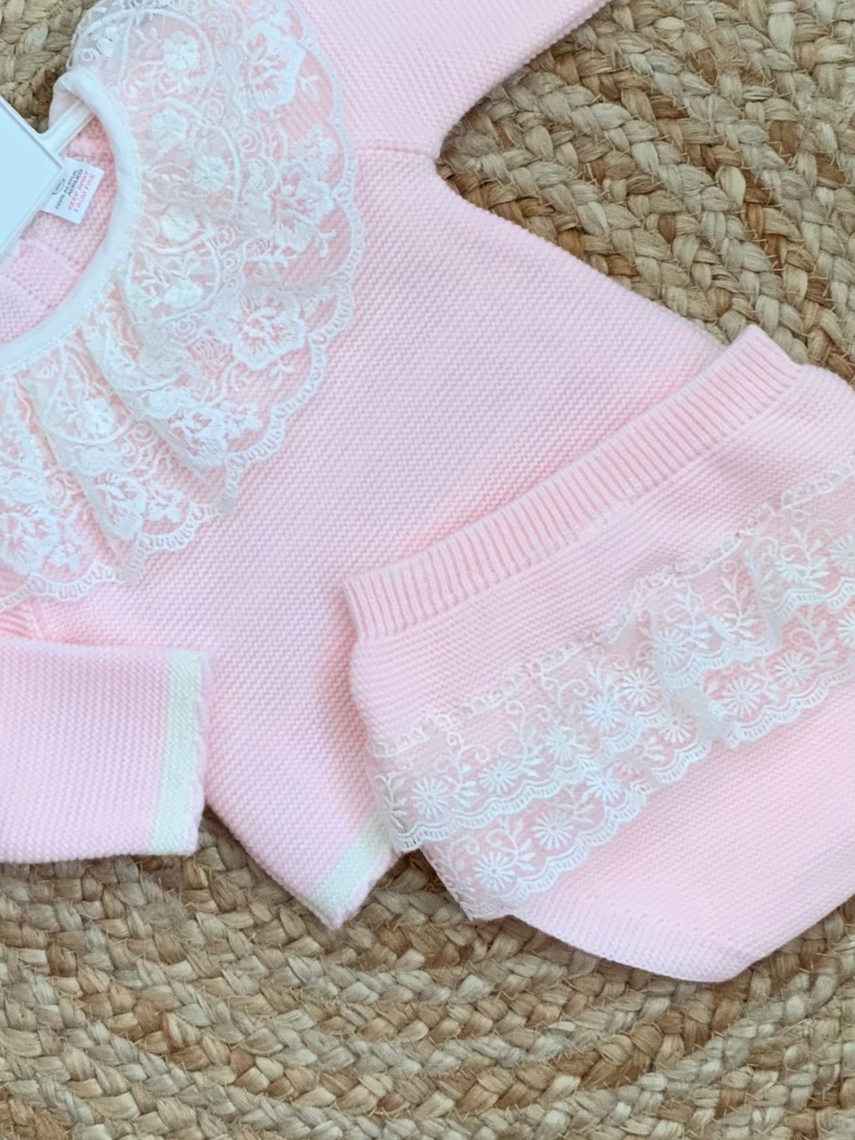 LACIE baby girls knitted 2 piece set knitted jumper jam pants lace trim