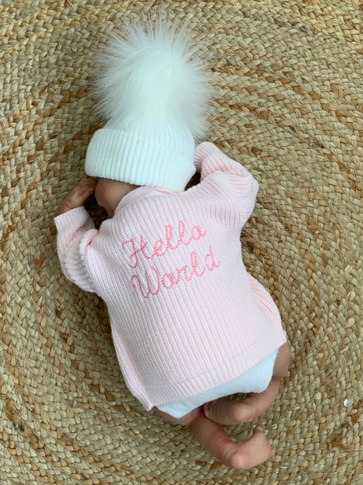Hello world babies v-neck embroided cardigan white beige pink blue boys girls unisex gift